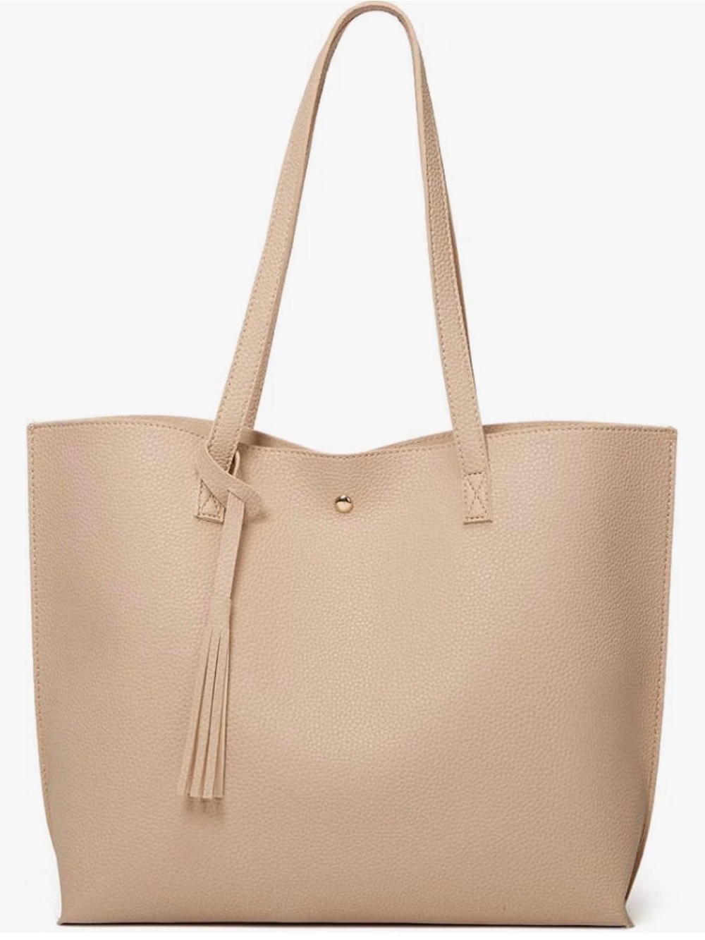 Khaki Tan Faux Leather Soft Tote Bag with Tassel